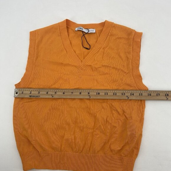 Zara Women’s Size M Orange V-Neck Sleeveless Sweater Knit Vest Top Preppy - Picture 7 of 9
